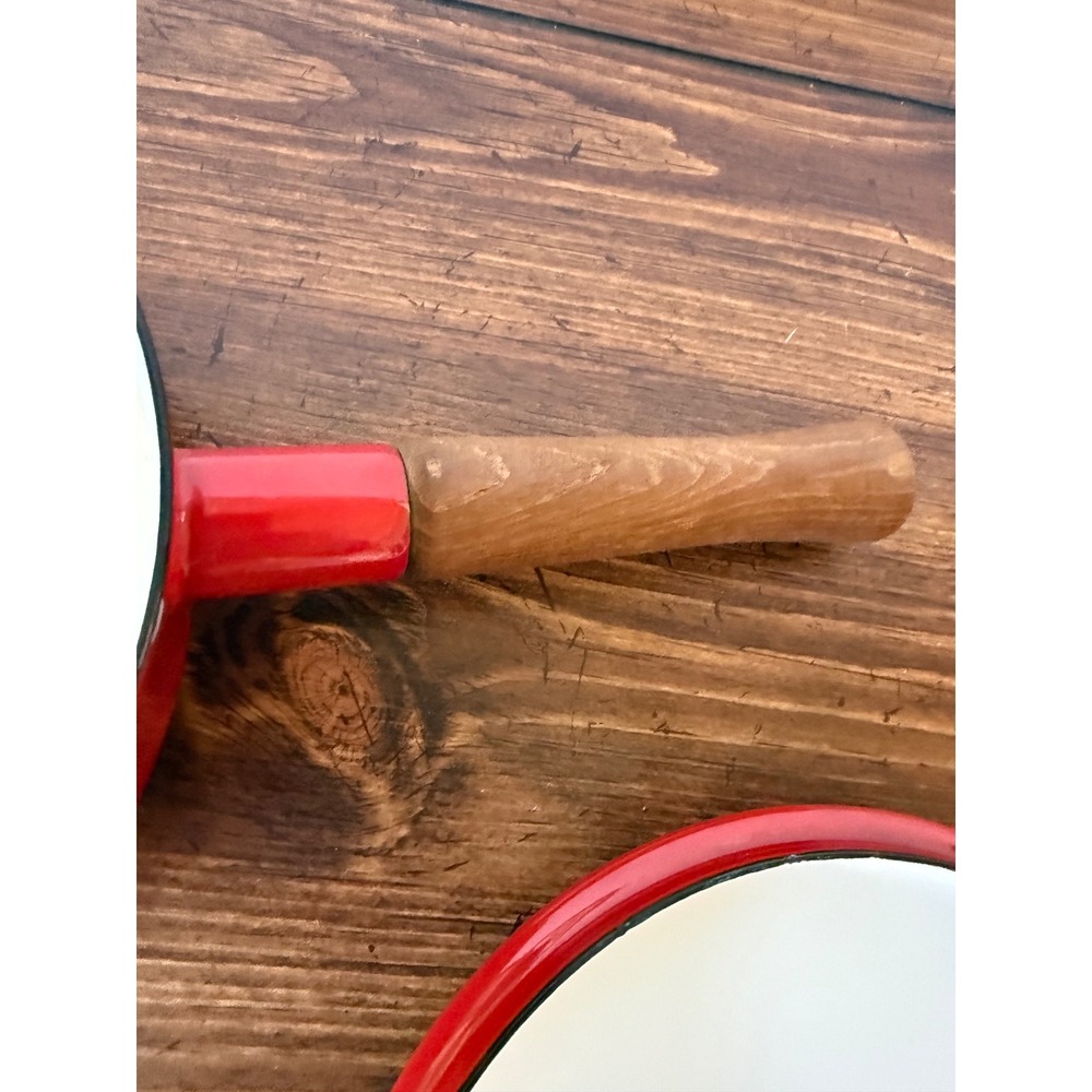 Dansk Kobenstyle Red Enamel Saucepan Jens Quistgaard Teak Handle Lid Trivet - Picture 9 of 14